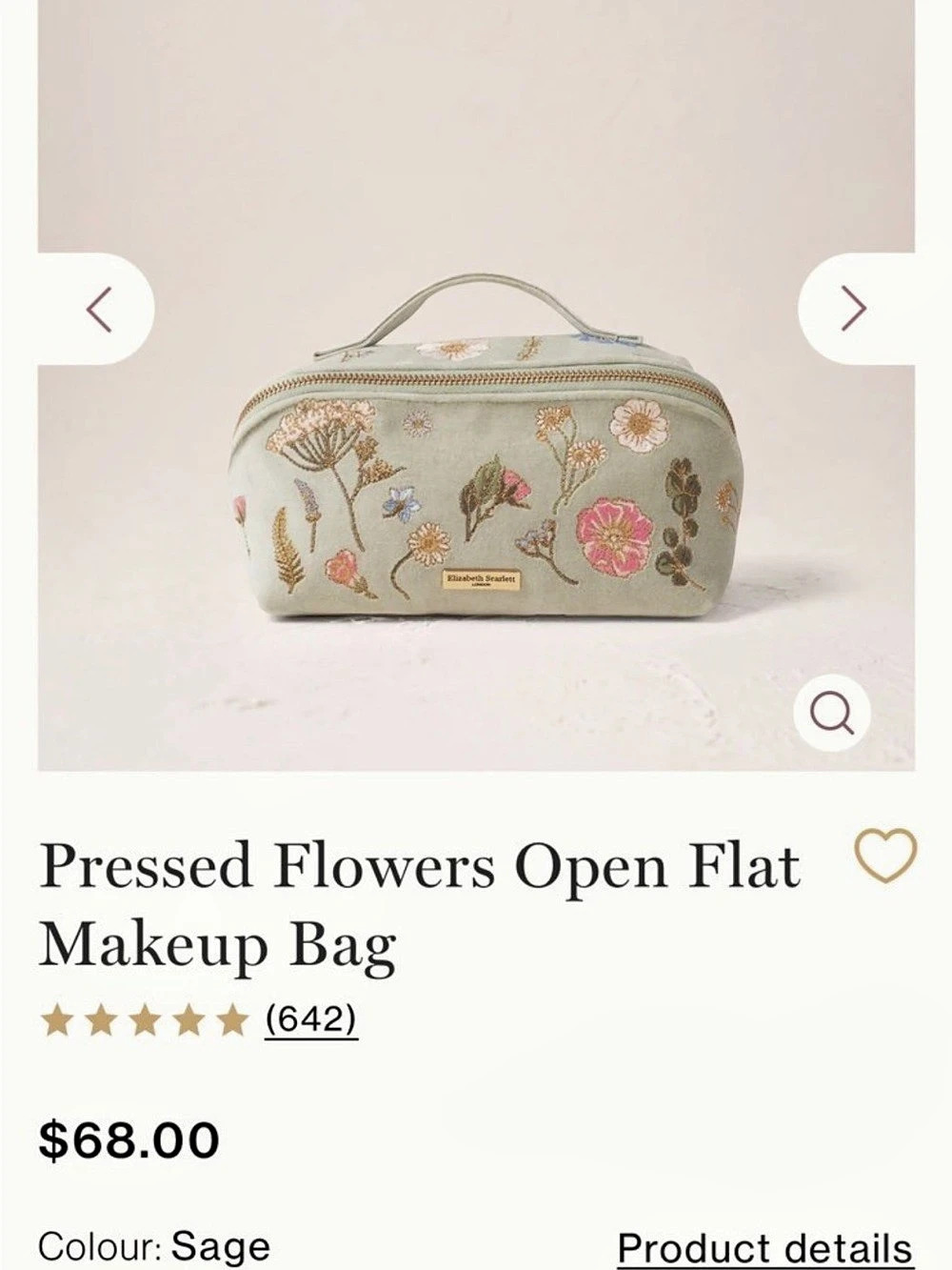 Elizabeth Scarlett Pressed Flowers Open Flat Makeup Bag in Green & Pink